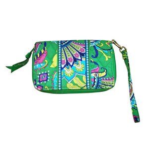 Vera Bradley Womens Green Paisley Floral Wristlet Zipping Wallet